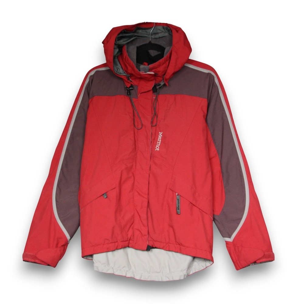 Marmot Red Waterproof Hooded Jacket Mens Size M Outdoor Coat Lined
